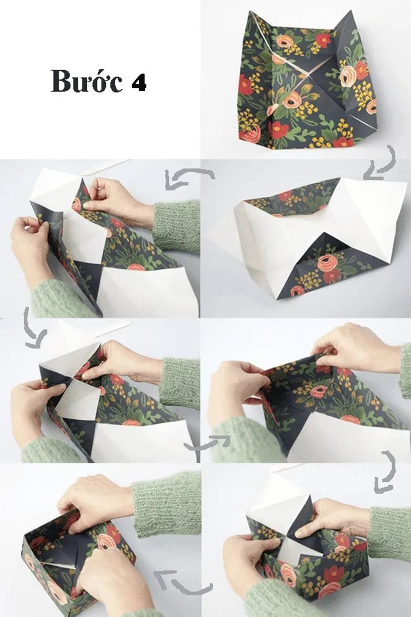 Bước 4 dựng thành hộp giấy đựng rác vuông