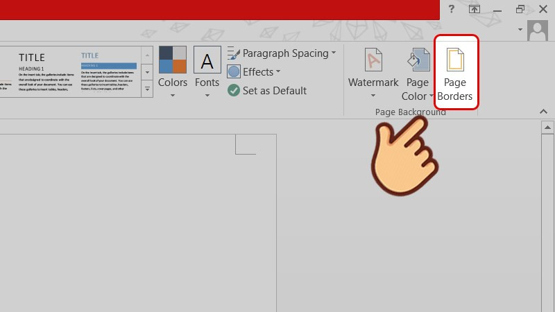 Chọn Page Borders trong tab Design của Word 2010 để trang trí phong bì