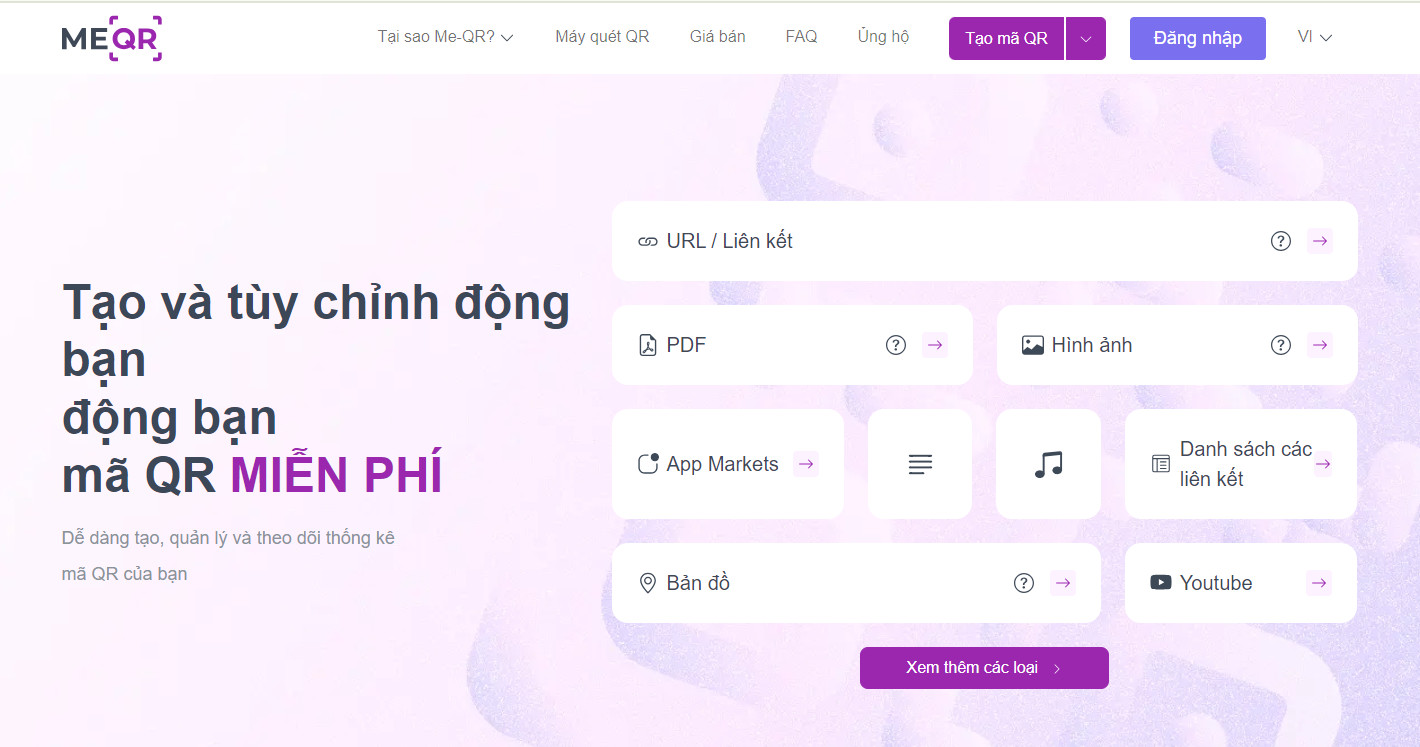 Giao diện công cụ tạo mã QR Vi-QR Code Generator