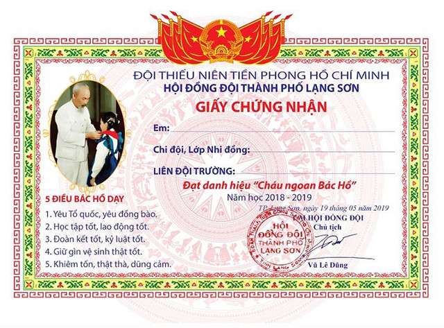 Mẫu giấy khen cho đội thiếu niên tiền phong