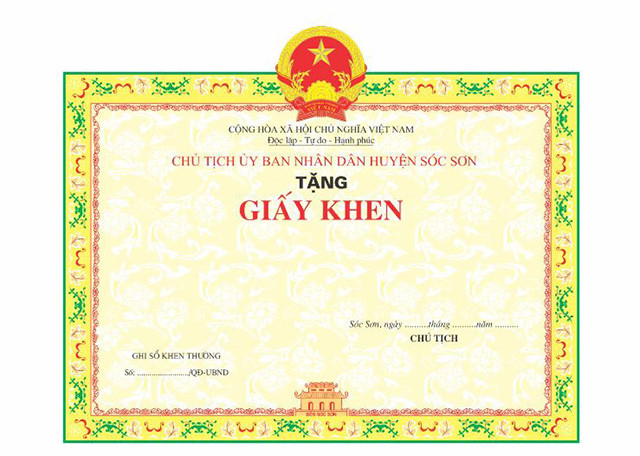 Mẫu giấy khen của cơ quan nhà nước