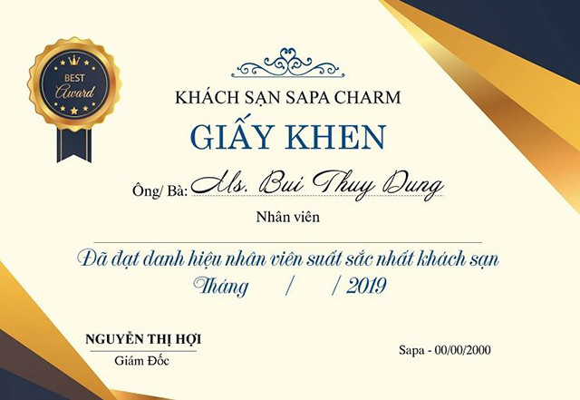 Mẫu giấy khen dành cho nhân viên công ty