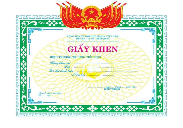 Mẫu giấy khen truyền thống sử dụng màu xanh đậm và vàng
