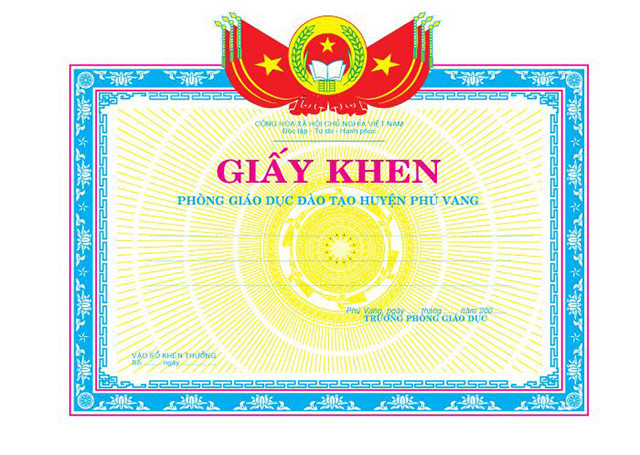 Mẫu giấy khen từ Phòng Giáo dục Đào tạo