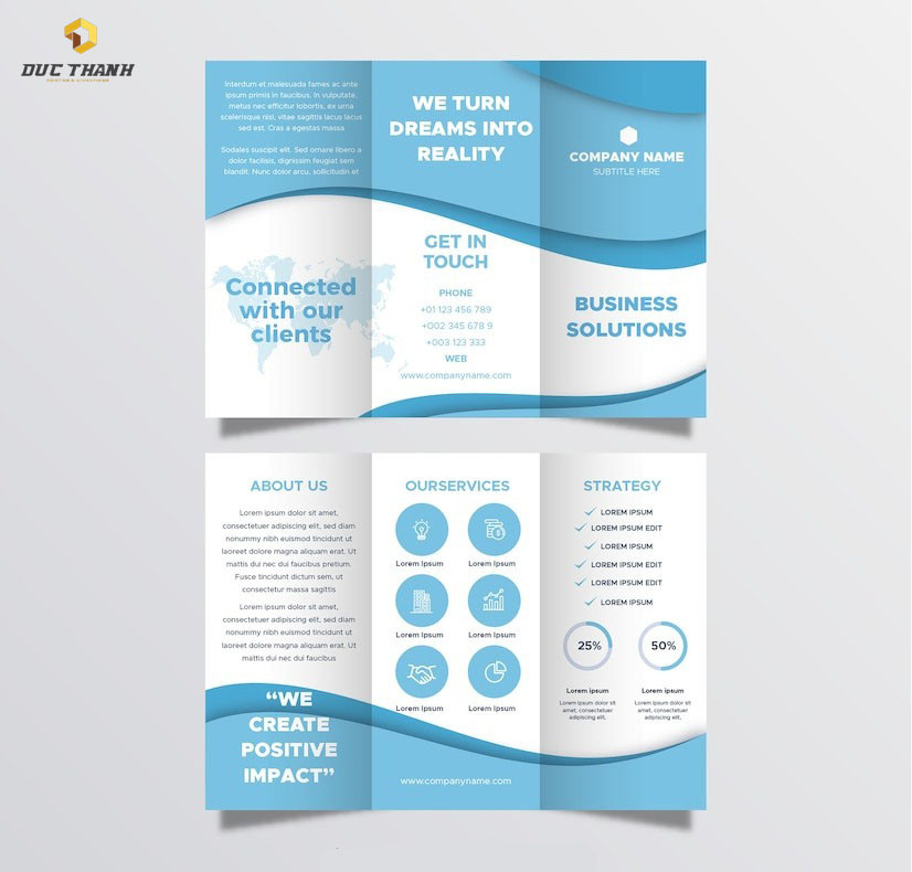 Mẫu in brochure gấp 3 màu xanh da trời