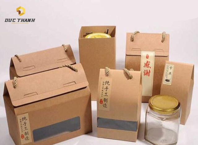 Mẫu in hộp giấy kraft đựng trà quai xách