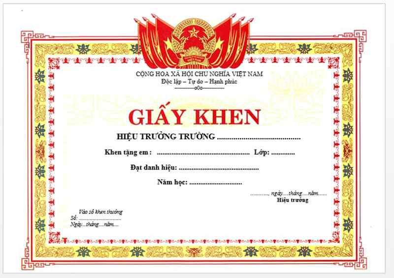 Mẫu phôi giấy khen dành cho học sinh với thiết kế tươi sáng