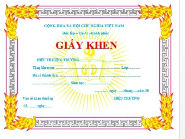 Mẫu phôi giấy khen học sinh với khung viền trang trí