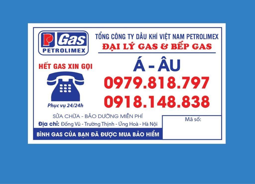 Mẫu tem nhãn dán bình gas chứa thông tin liên hệ nhà cung cấp