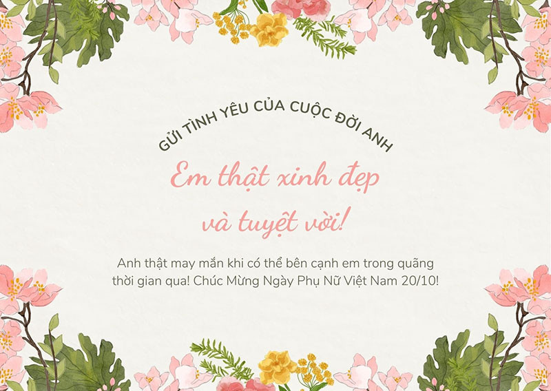 Mẫu thiệp 20/10 đẹp tặng vợ yêu