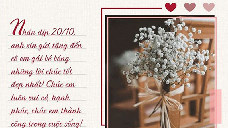 Mẫu thiệp 20/10 đơn giản tặng chị em gái