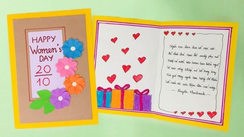 Mẫu thiệp chúc mừng 20/10 tự làm hình trái tim
