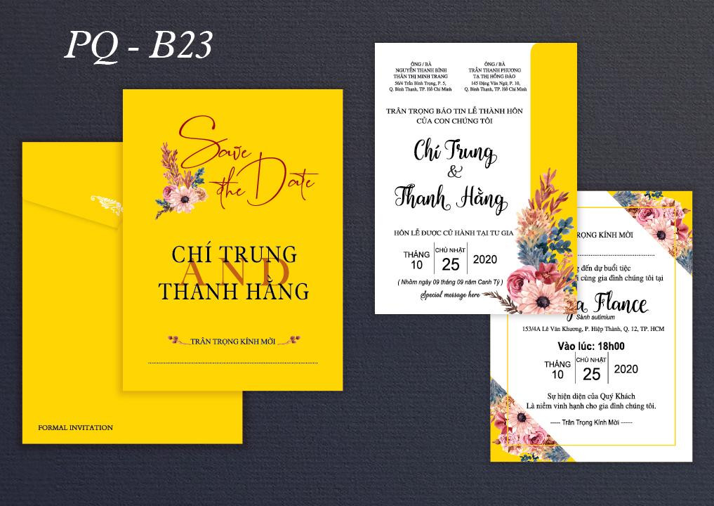 Mẫu thiệp cưới màu vàng in bằng kỹ thuật số 2D sắc nét