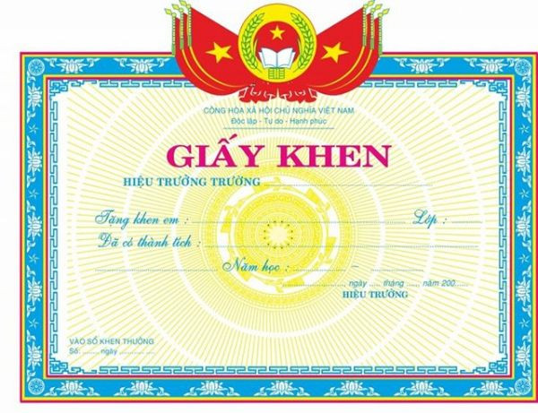 Một mẫu phôi giấy khen cho học sinh tiểu học
