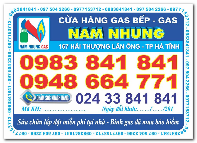 Một mẫu tem nhãn gas đẹp mắt với thông tin rõ ràng