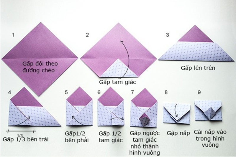 Phong bì thư Origami hình vuông màu sắc sau khi hoàn thành