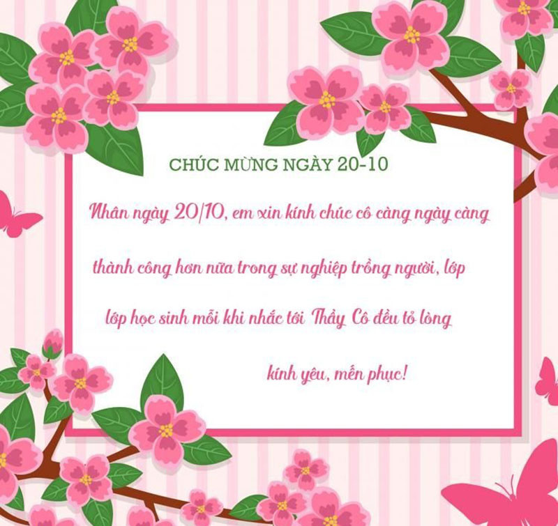 Thiệp 20/10 bày tỏ lòng biết ơn cô giáo