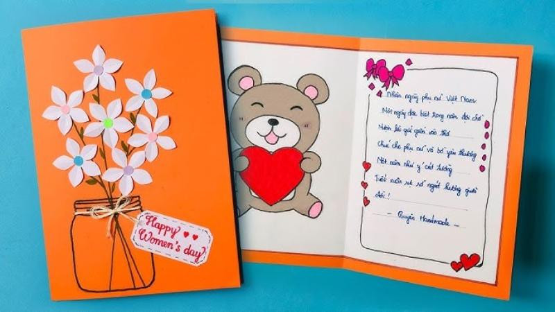 Thiệp 20/10 handmade đơn giản với hoa giấy