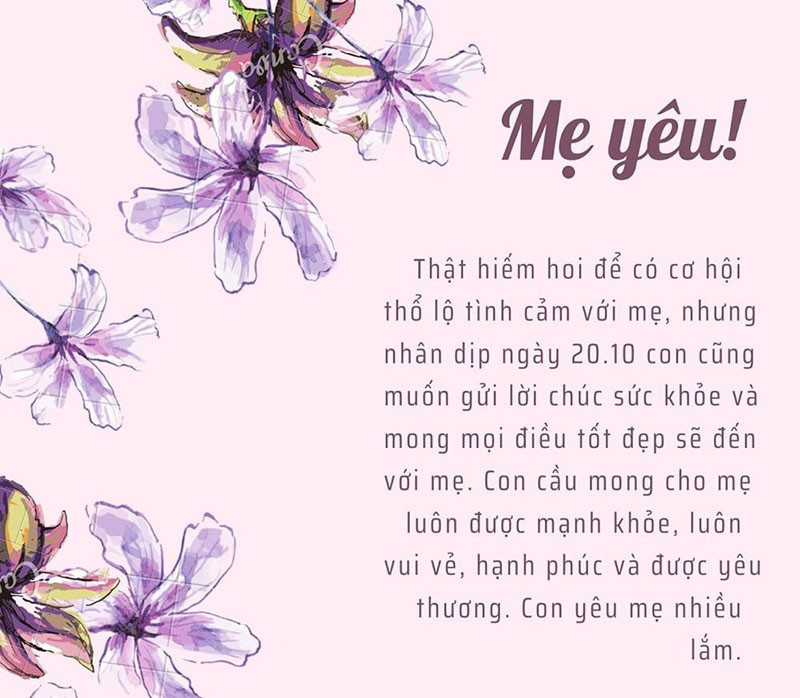 Thiệp 20/10 hoa và lời chúc cho mẹ