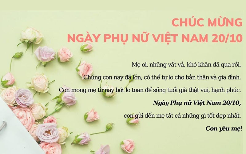 Thiệp 20/10 với lời chúc cho mẹ
