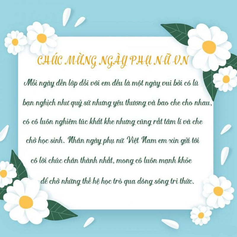 Thiệp 20/10 với thông điệp tri ân cô giáo
