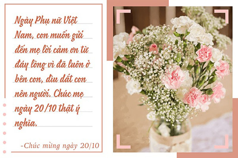 Thiệp chúc mừng 20/10 với thông điệp yêu thương mẹ