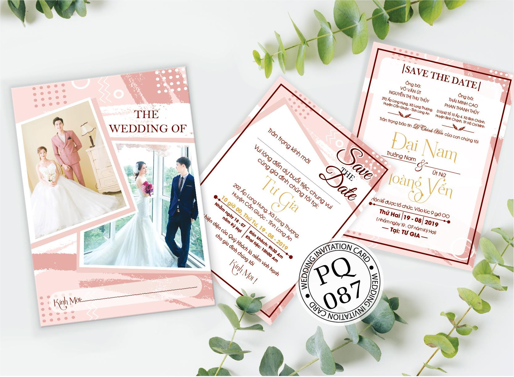 Thiệp cưới hiện đại màu hồng