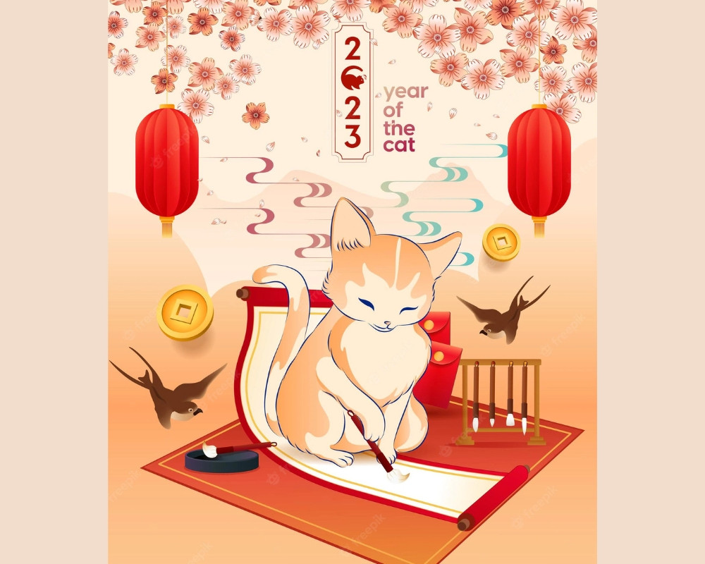 Thiệp mừng năm mới với hình ảnh chú mèo đáng yêu
