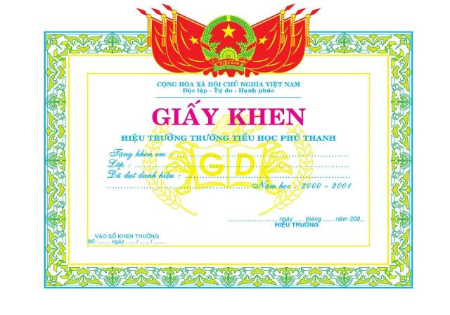 Thiết kế giấy khen truyền thống với bố cục chuẩn mực