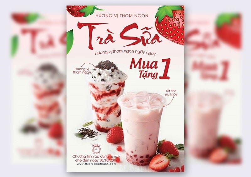 Tờ rơi quảng cáo khai trương quán trà sữa với hình ảnh ly đồ uống hấp dẫn